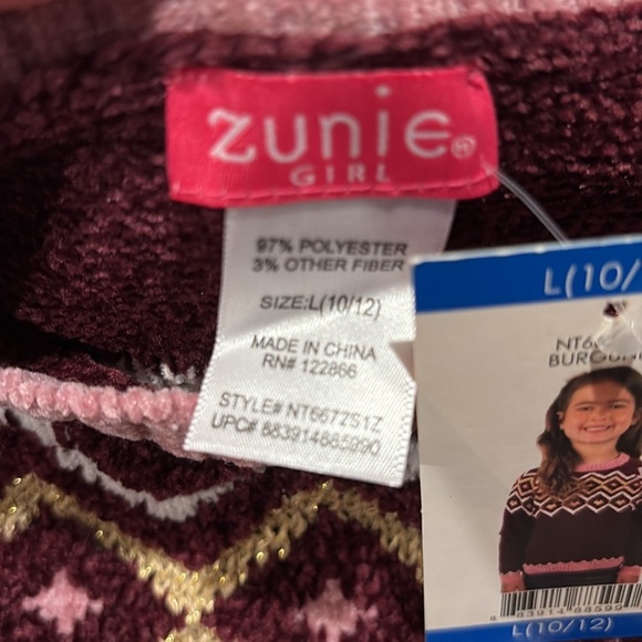 Zunie Girl - Youth Girls Long Sleeve Sweater, Soft, youth Large. Burgundy. NWT - Picture 8 of 12